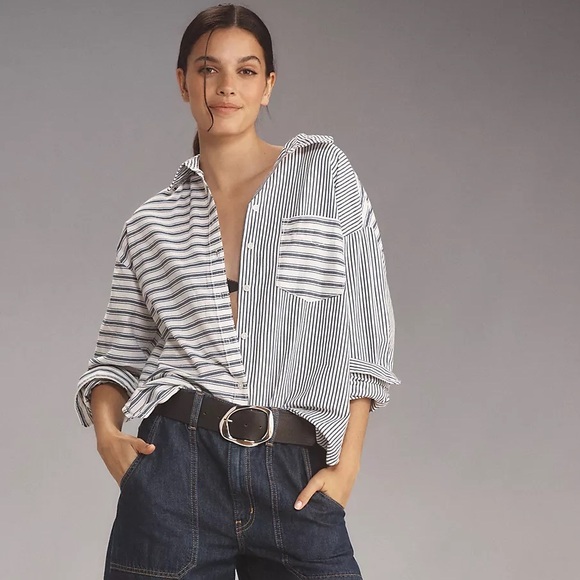 Anthropologie Tops - Anthropologie Maeve Bennet button down  blue/white color block shirt size medium
